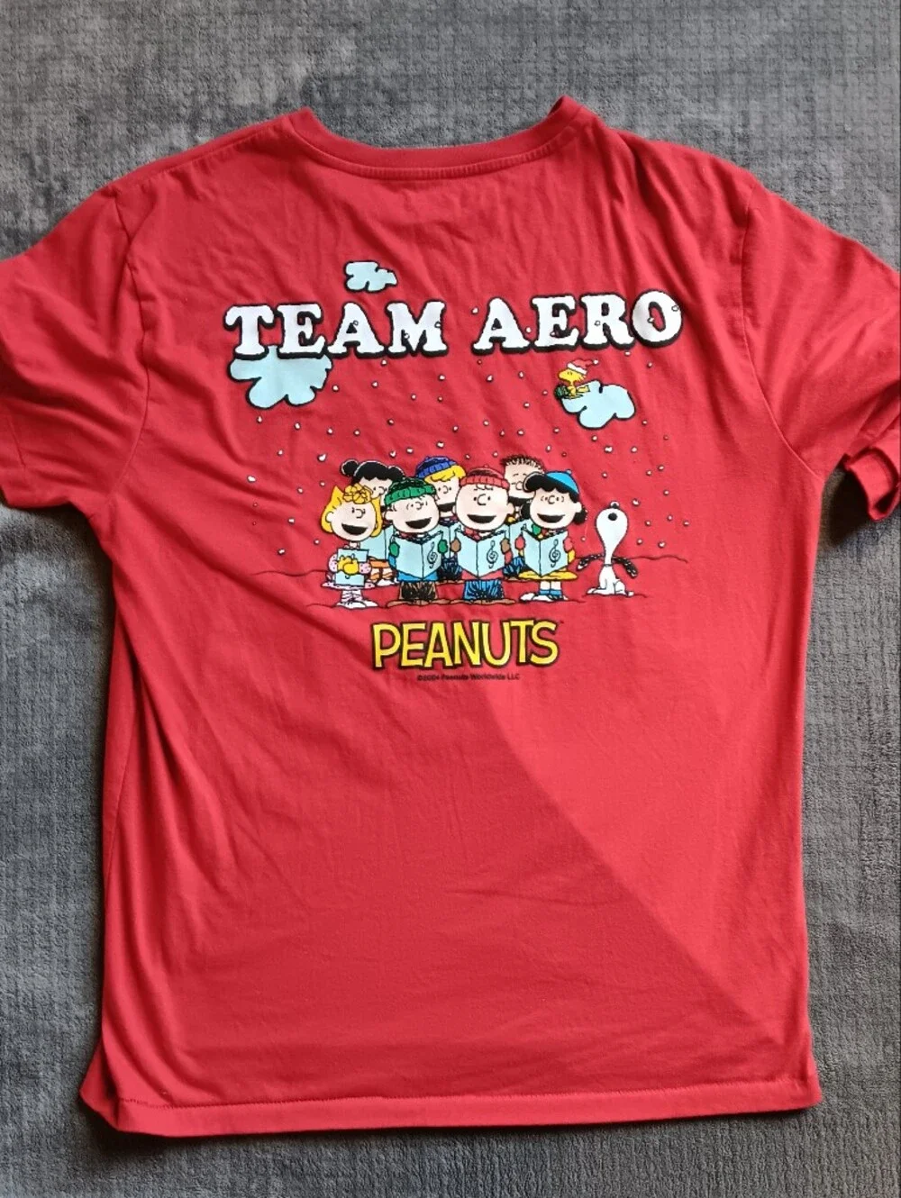 Set Of 2 Matching Aeropostale Peanuts Graphic Christmas Tee Shirts Size Large